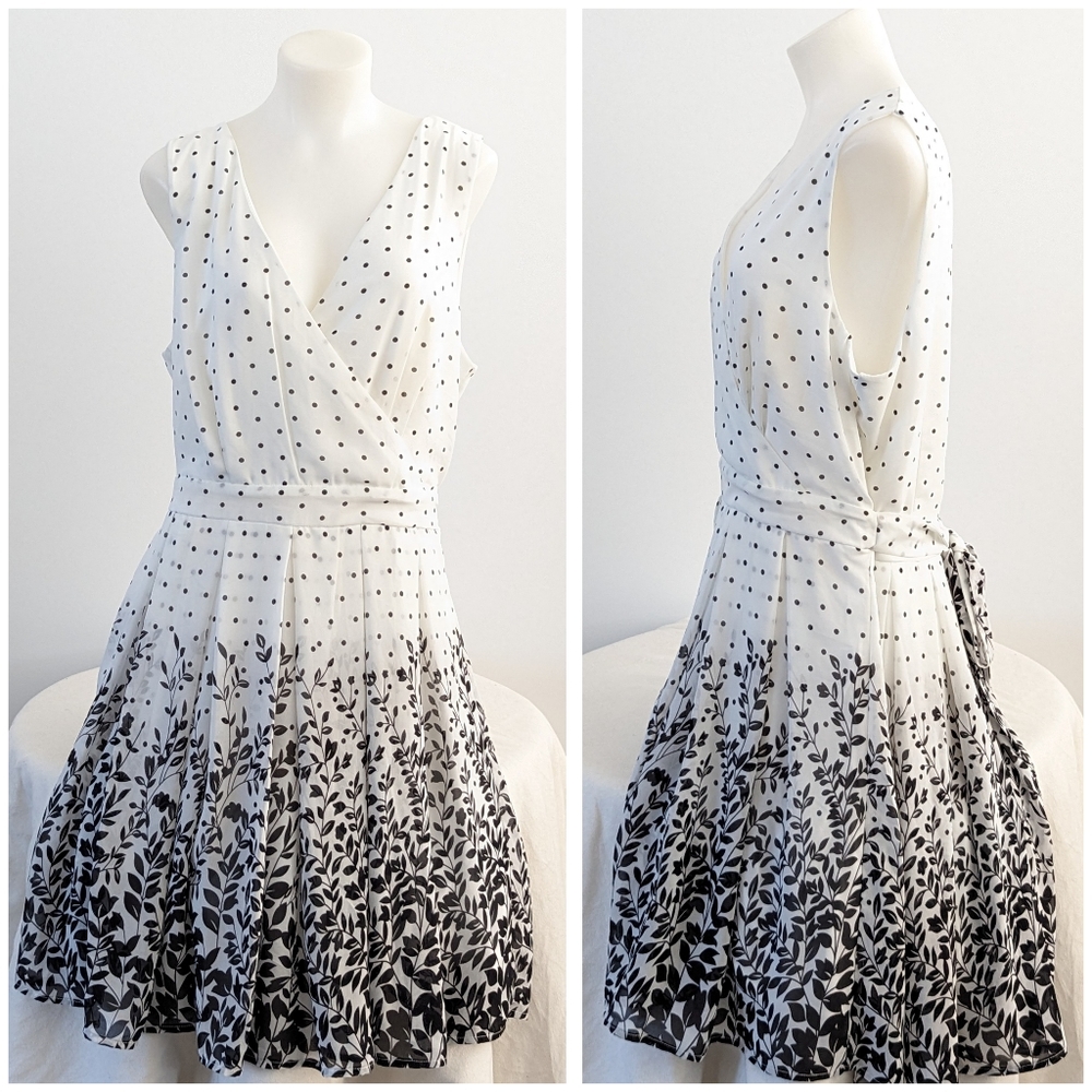 NWOT Midi Black and White Sleeveless Dot Dress Size L
